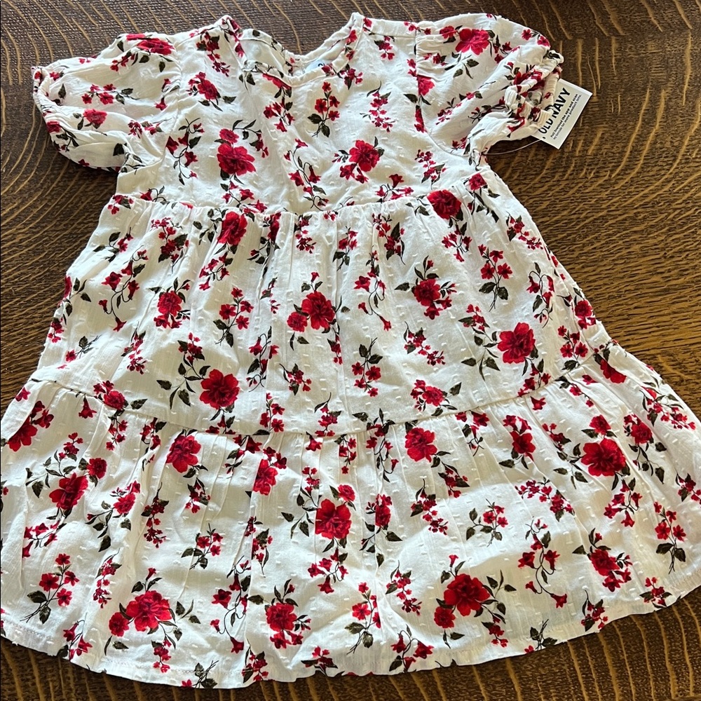 Old Navy White Dress with Red Floral Print